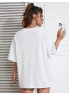 Baskılı Oversize Bisiklet Yaka T-shirt - Beyaz
