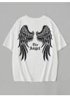 Baskılı Oversize Bisiklet Yaka T-shirt - Beyaz