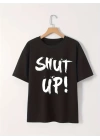Baskılı Oversize Bisiklet Yaka T-shirt - Siyah