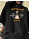 Baskılı Oversize Bisiklet Yaka T-shirt - Siyah