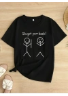 Baskılı Oversize Bisiklet Yaka T-shirt - Siyah