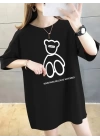 Baskılı Oversize Bisiklet Yaka T-shirt - Siyah