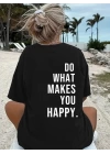 Baskılı Oversize Bisiklet Yaka T-shirt - Siyah