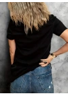 Baskılı Oversize Bisiklet Yaka T-shirt - Siyah