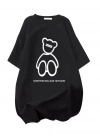Baskılı Oversize Bisiklet Yaka T-shirt - Siyah
