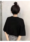 Baskılı Oversize Bisiklet Yaka T-shirt - Siyah