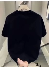 Baskılı Oversize Bisiklet Yaka T-shirt - Siyah