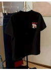 Baskılı Oversize Bisiklet Yaka T-shirt - Siyah