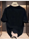 Baskılı Oversize Bisiklet Yaka T-shirt - Siyah