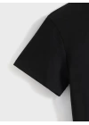 Baskılı Oversize Bisiklet Yaka T-shirt - Siyah