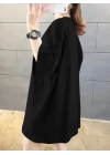 Baskılı Oversize Bisiklet Yaka T-shirt - Siyah