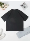 Baskılı Oversize Bisiklet Yaka T-shirt - Siyah