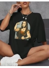 Baskılı Oversize T-shirt - Siyah