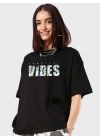 Baskılı Oversize T-shirt - Siyah