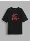 Baskılı Oversize T-shirt - Siyah