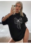 Baskılı Oversize T-shirt - Siyah