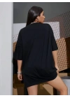 Baskılı Oversize T-shirt - Siyah