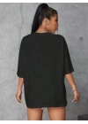 Baskılı Oversize T-shirt - Siyah