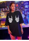 Baskılı Oversize T-shirt - Siyah