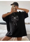 Baskılı Oversize T-shirt - Siyah
