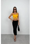 Bel Bağcıklı Crop Bluz