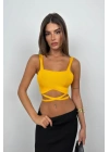 Bel Bağcıklı Crop Bluz