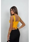Bel Bağcıklı Crop Bluz