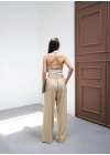 Beli̇ Lasti̇k Ve Bağcikli Geni̇ş Paça Pantolon