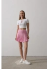 Beli Lastikli Mini Etek - Pembe