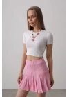 Beli Lastikli Mini Etek - Pembe