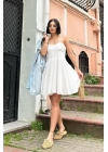 Beyaz Askılı Fisto Mini Elbise