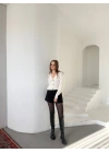 Beyaz Düğmeli V Yaka Triko Hırka - Beyaz