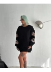 Bisiklet Yaka Baskılı SweatShirt - Siyah