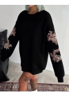 Bisiklet Yaka Baskılı SweatShirt - Siyah