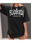 Bisiklet Yaka Baskılı T-shirt - Siyah
