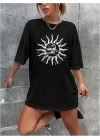 Bisiklet Yaka Baskılı T-shirt - Siyah