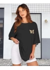 Bisiklet Yaka Baskılı T-shirt - Siyah