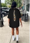 Bisiklet Yaka Baskılı T-shirt - Siyah