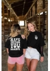 Bisiklet Yaka Kısa Kol Baskılı T-shirt - Siyah