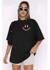 Bisiklet Yaka Kısa Kol Baskılı T-shirt - Siyah