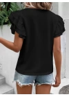 Bisiklet Yaka Kolları Volanlı İthal Krep Bluz