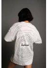 Bisiklet Yakalı Sırt Baskılı Oversize T-Shirt - Beyaz