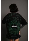 Bisiklet Yakalı Sırt Baskılı Oversize T-Shirt - Siyah