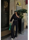 BİYELİ BLUZ PANTOLON TAKIM ŞÖNİL KUMAŞ - Siyah