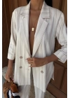 Blazer Ceketli Çizgili Keten Takım 10186