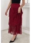 Kadın Bordo Kat Kat Dantelli Etek