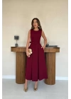 Bordo Halter Yaka Kloş Elbise