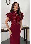 Kadın Bordo Likralı Işıltılı Elbise