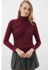 Bordo Sandy Kumaş Drape Bluz