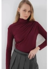 Bordo Sandy Kumaş Drape Bluz